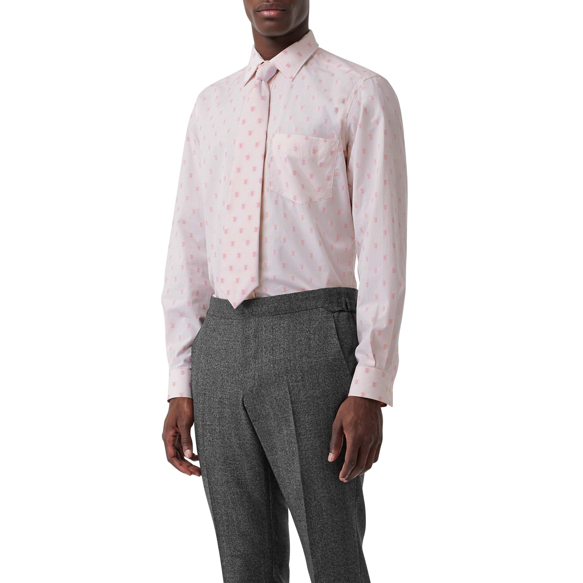 Ensemble chemise et cravate en coton monogram et fil coupé - Rose albâtre