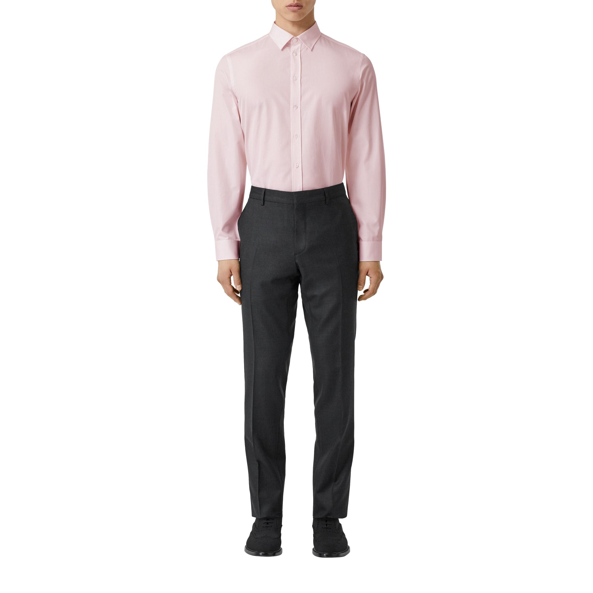Chemise slim en popeline de coton micro-check - Rose albâtre