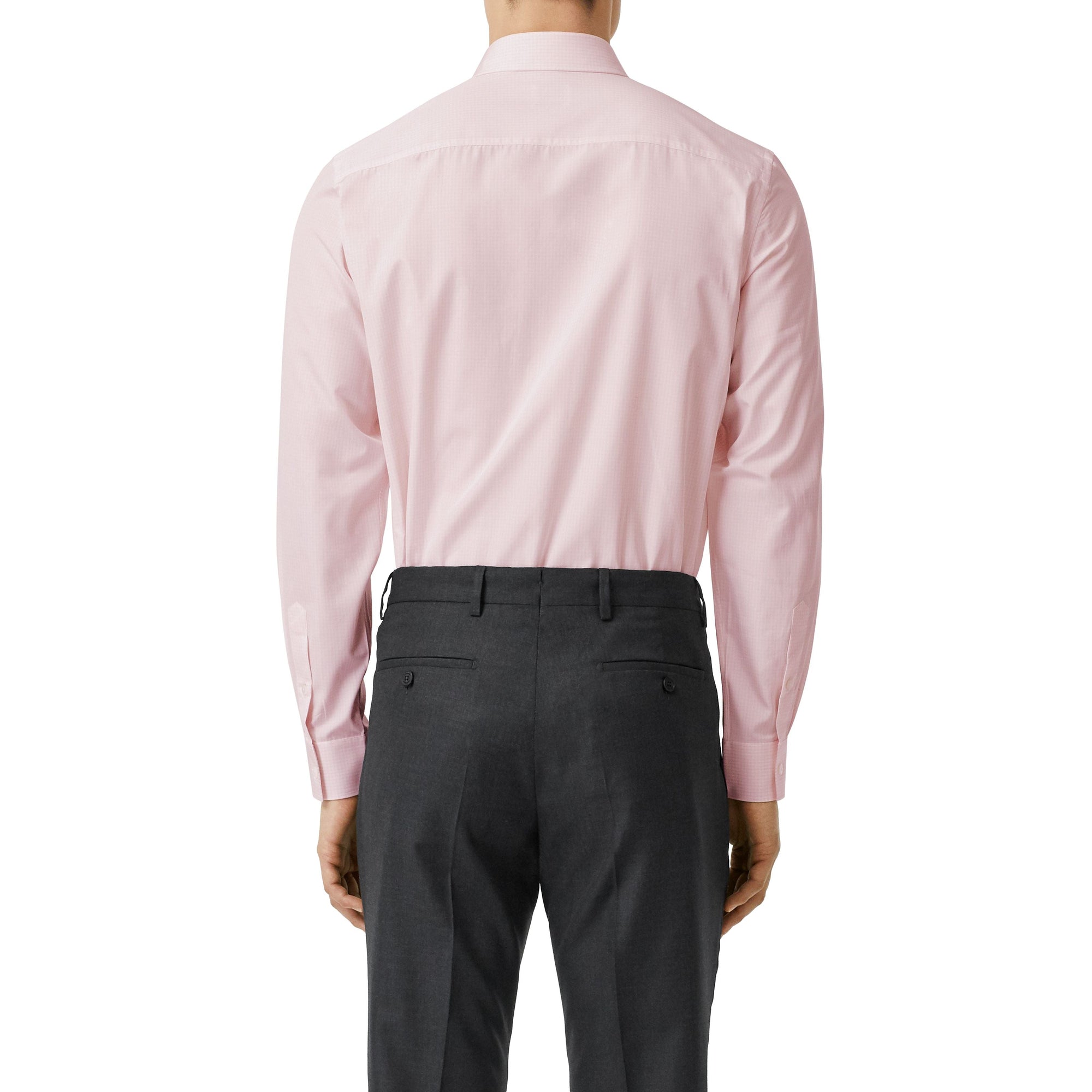 Chemise slim en popeline de coton micro-check - Rose albâtre