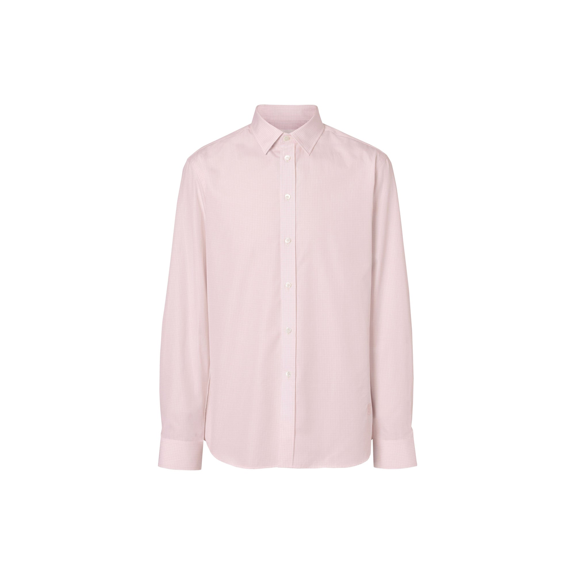 Chemise slim en popeline de coton micro-check - Rose albâtre