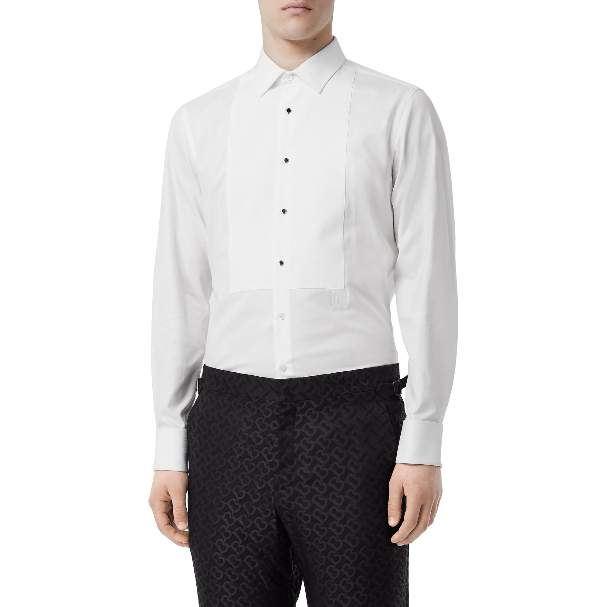 Chemise habillée en coton Oxford avec plastron - Blanc