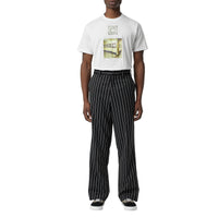 Pantalon de costume ample en laine stretch à fines rayures - Noir