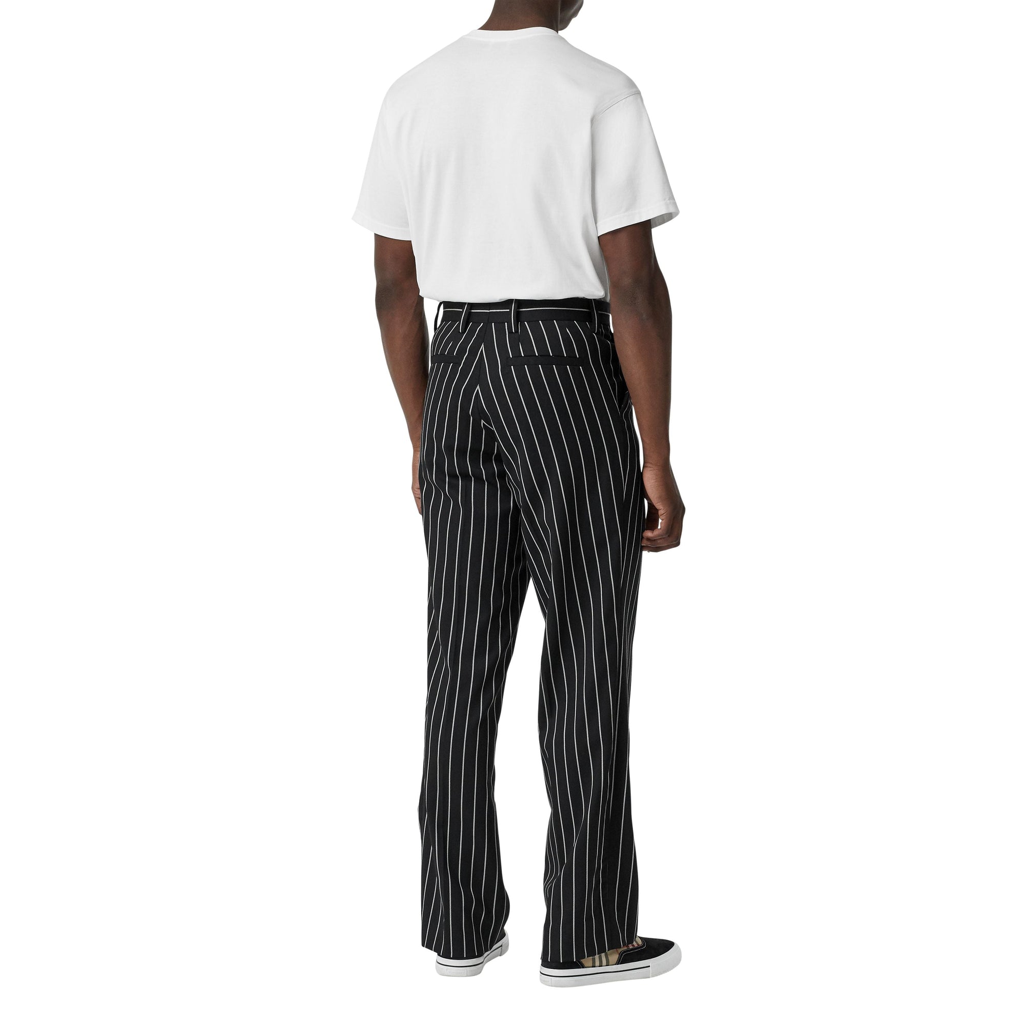 Pantalon de costume ample en laine stretch à fines rayures - Noir