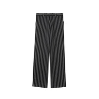 Pantalon de costume ample en laine stretch à fines rayures - Noir