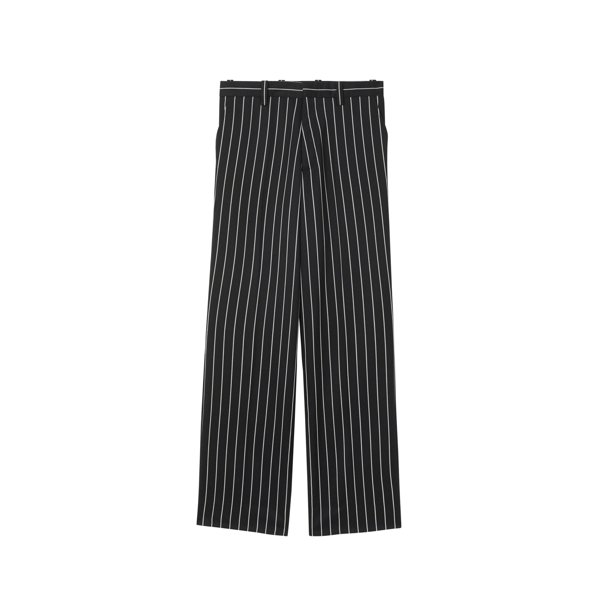 Pantalon de costume ample en laine stretch à fines rayures - Noir