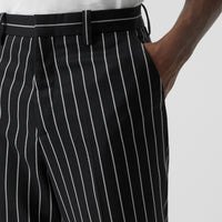 Pantalon de costume ample en laine stretch à fines rayures - Noir