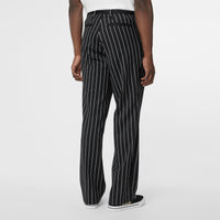 Pantalon de costume ample en laine stretch à fines rayures - Noir