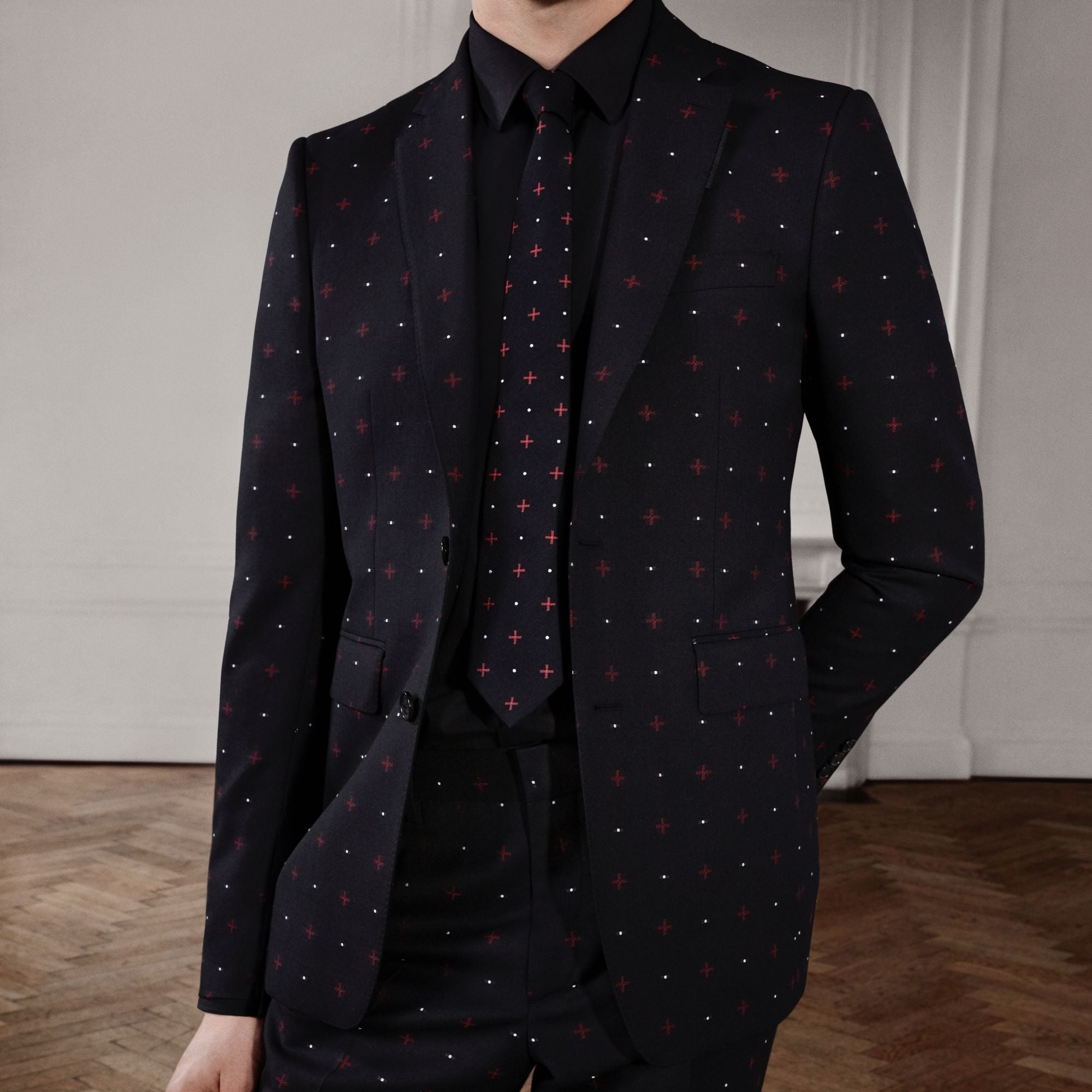 Veste de costume en laine et coton en fil coupé - Noir