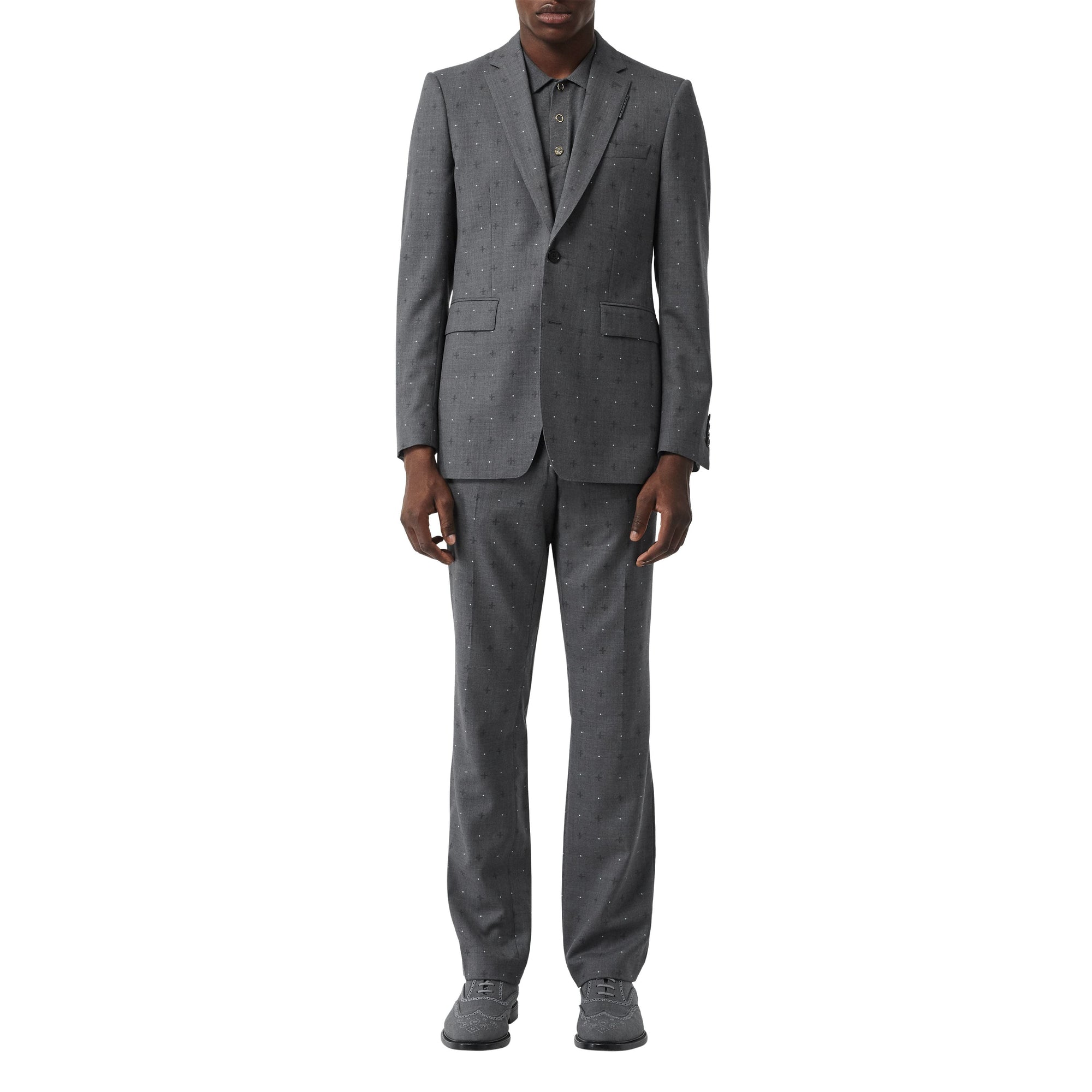 Veste de costume en laine et coton en fil coupé - Camaïeu de gris moyens