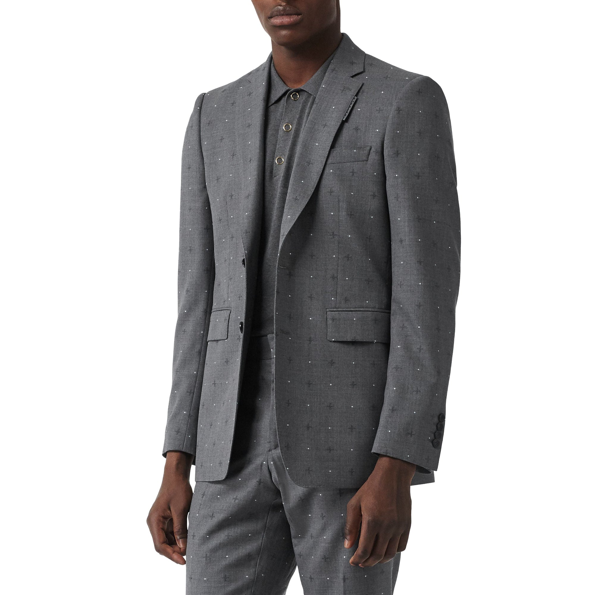 Veste de costume en laine et coton en fil coupé - Camaïeu de gris moyens