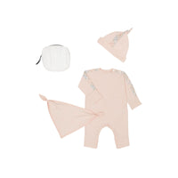 Coffret cadeau trois pièces en coton check pour bébé - Rose pink pâle