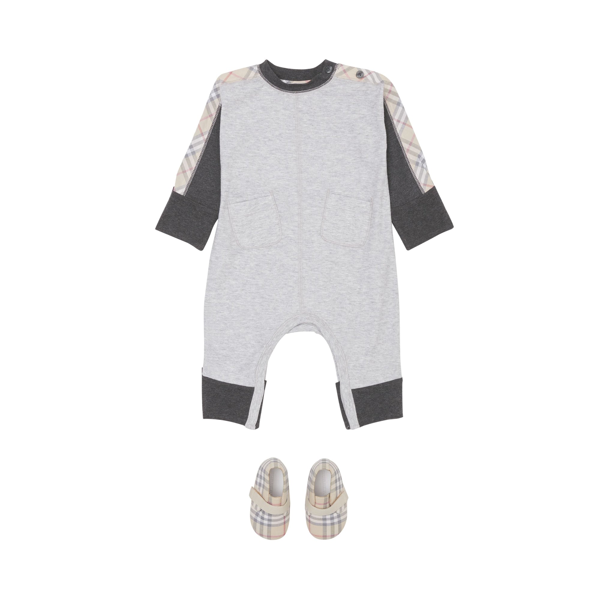 GREY MELANGE Combinaison en coton bicolore check