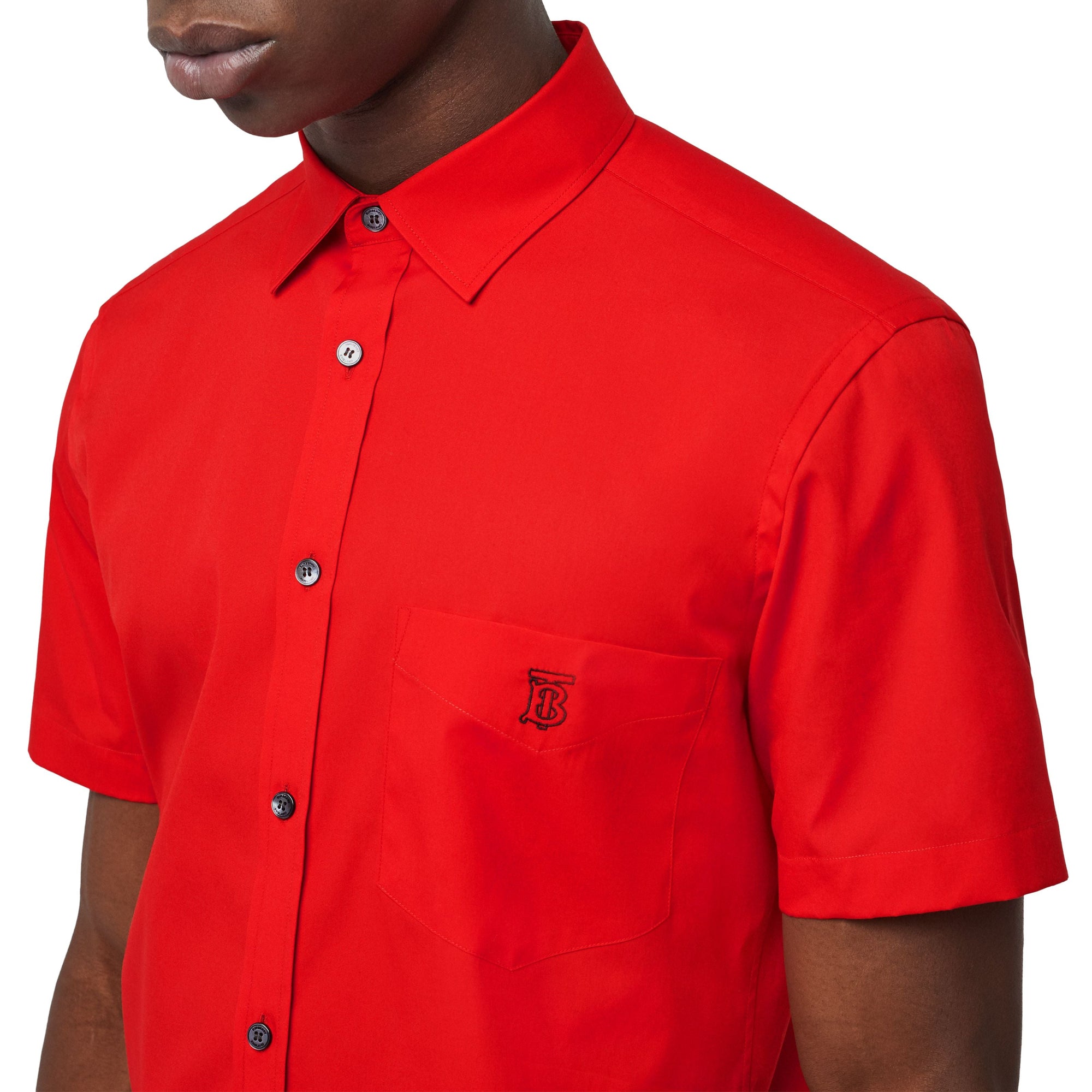 BRIGHT RED Chemise à manches courtes en coton extensible Monogram