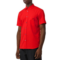 BRIGHT RED Chemise à manches courtes en coton extensible Monogram