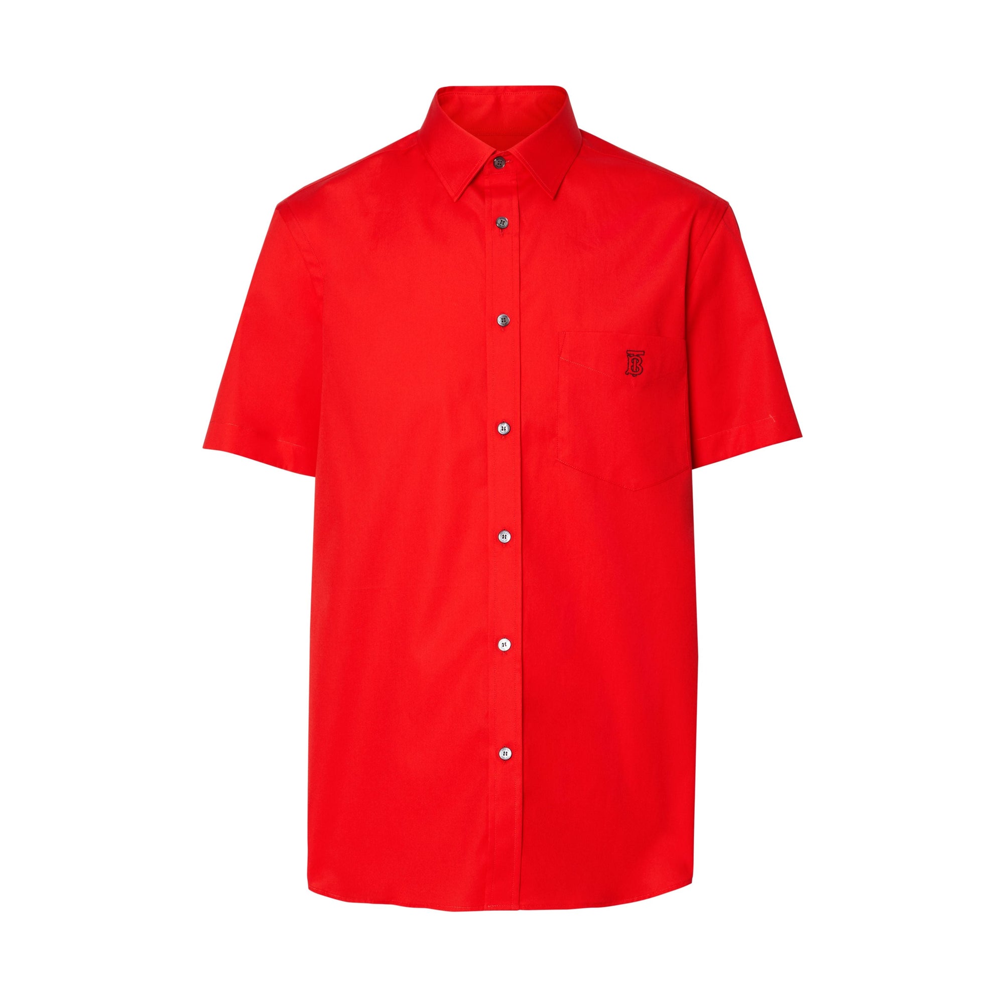 BRIGHT RED Chemise à manches courtes en coton extensible Monogram