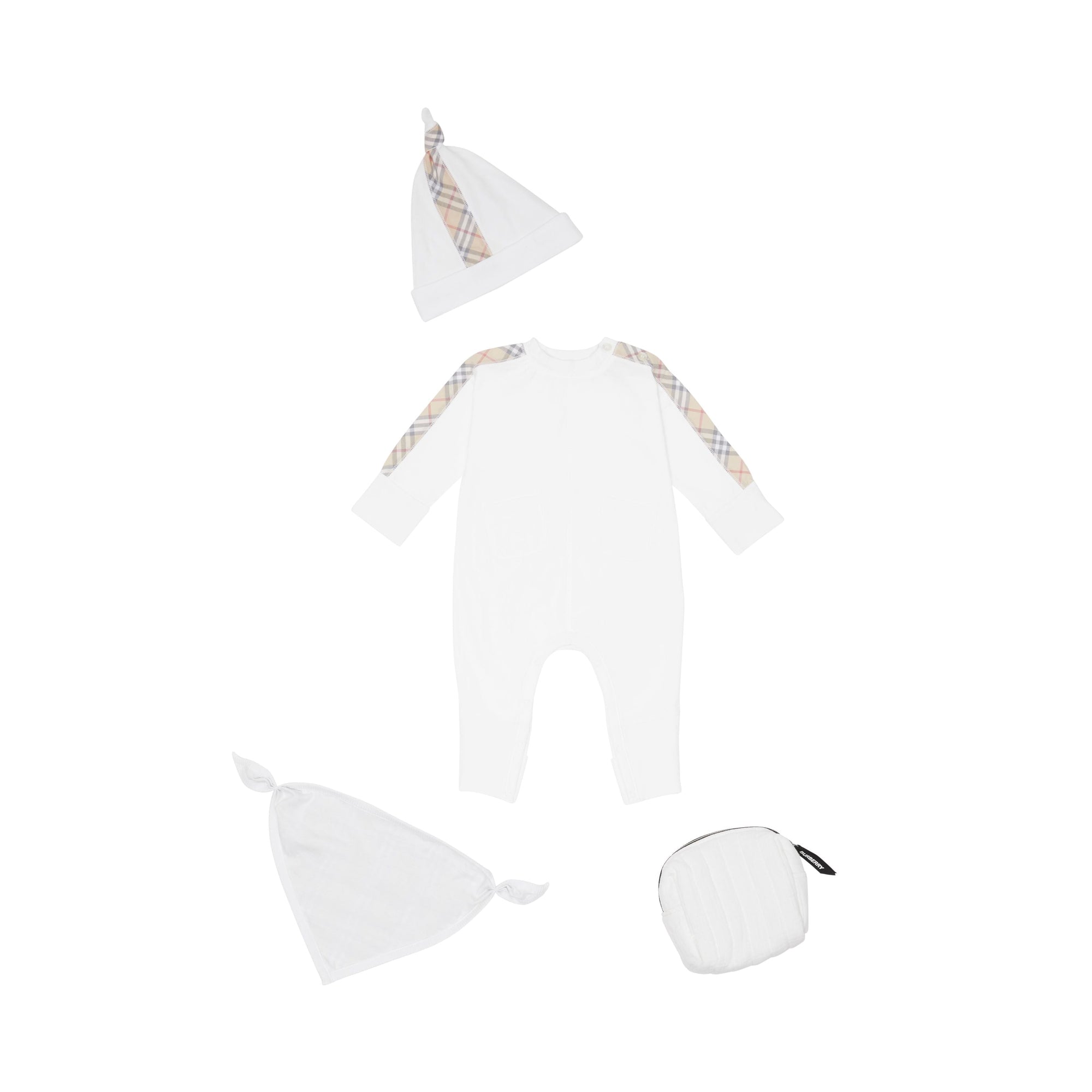 Coffret cadeau trois pièces en coton check pour bébé - Blanc