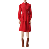 Robe à col lavallière en jersey avec surpiqûres - Rouge vif