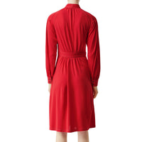 Robe à col lavallière en jersey avec surpiqûres - Rouge vif