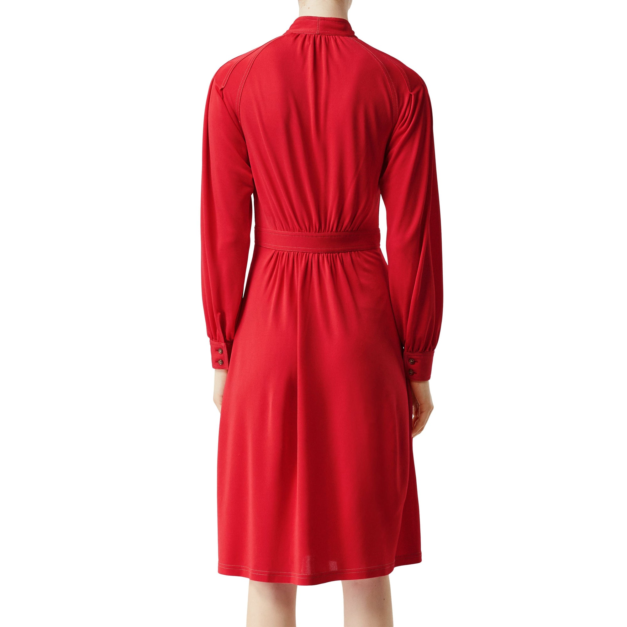 Robe à col lavallière en jersey avec surpiqûres - Rouge vif