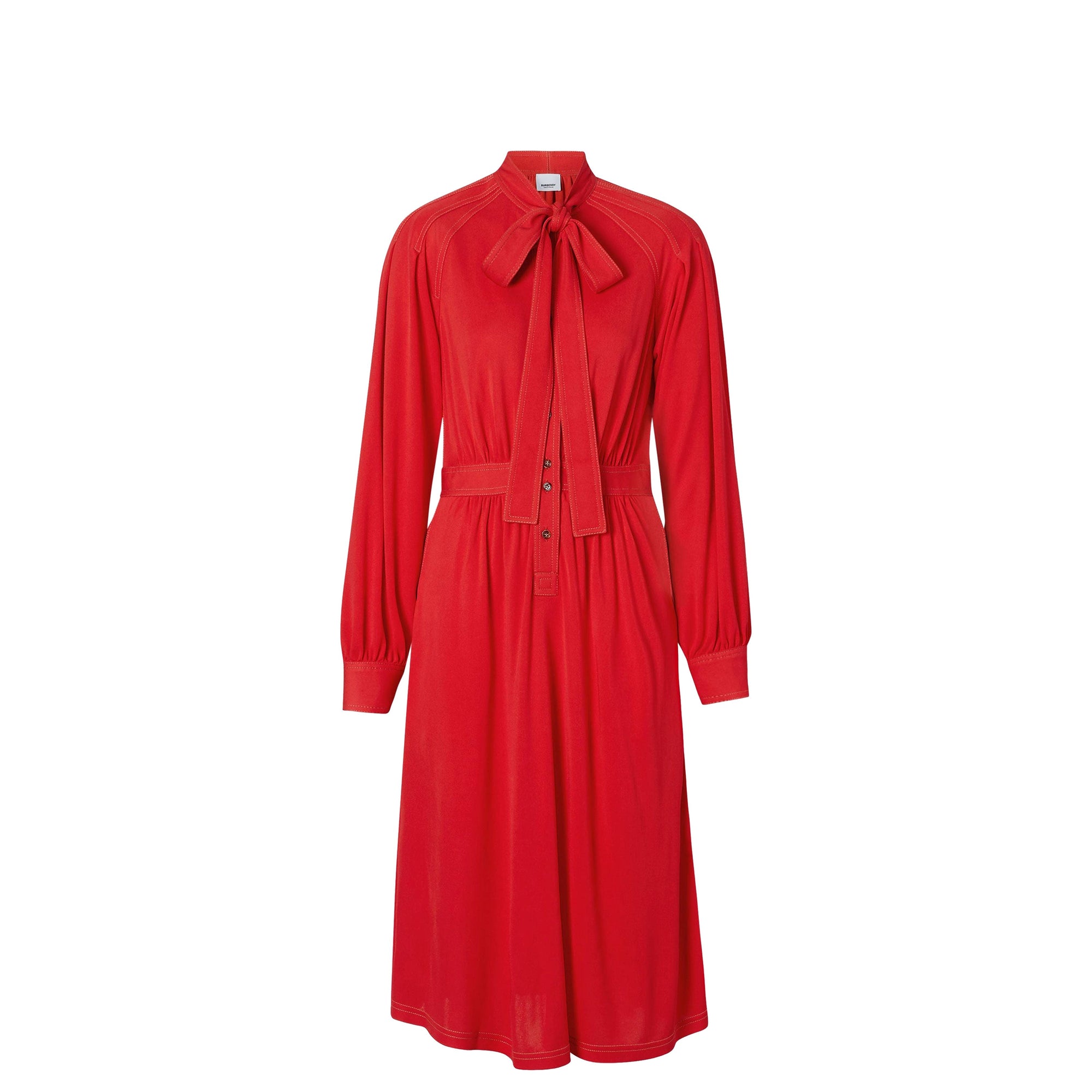 Robe à col lavallière en jersey avec surpiqûres - Rouge vif