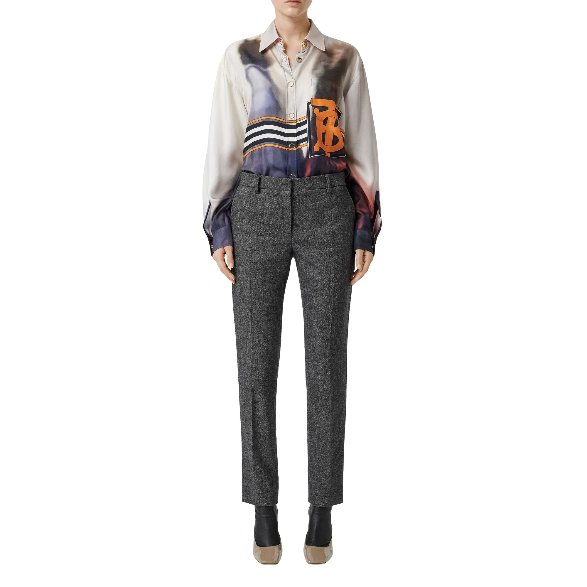Pantalon tailleur 7/8 en tweed de laine et cachemire - Camaïeu noir