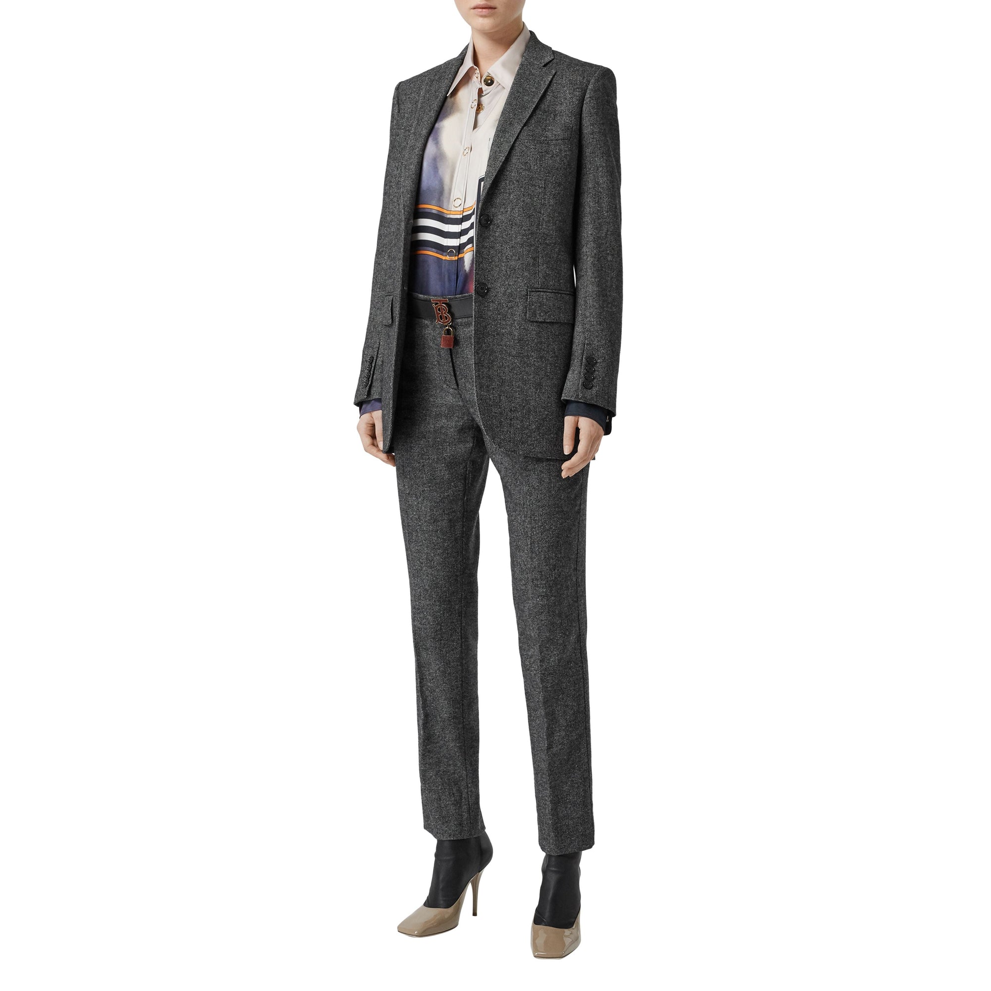 Pantalon tailleur 7/8 en tweed de laine et cachemire - Camaïeu Noir