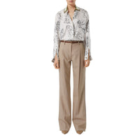 Pantalon tailleur en laine à rayures iconiques avec cuir - Camaïeu Camel