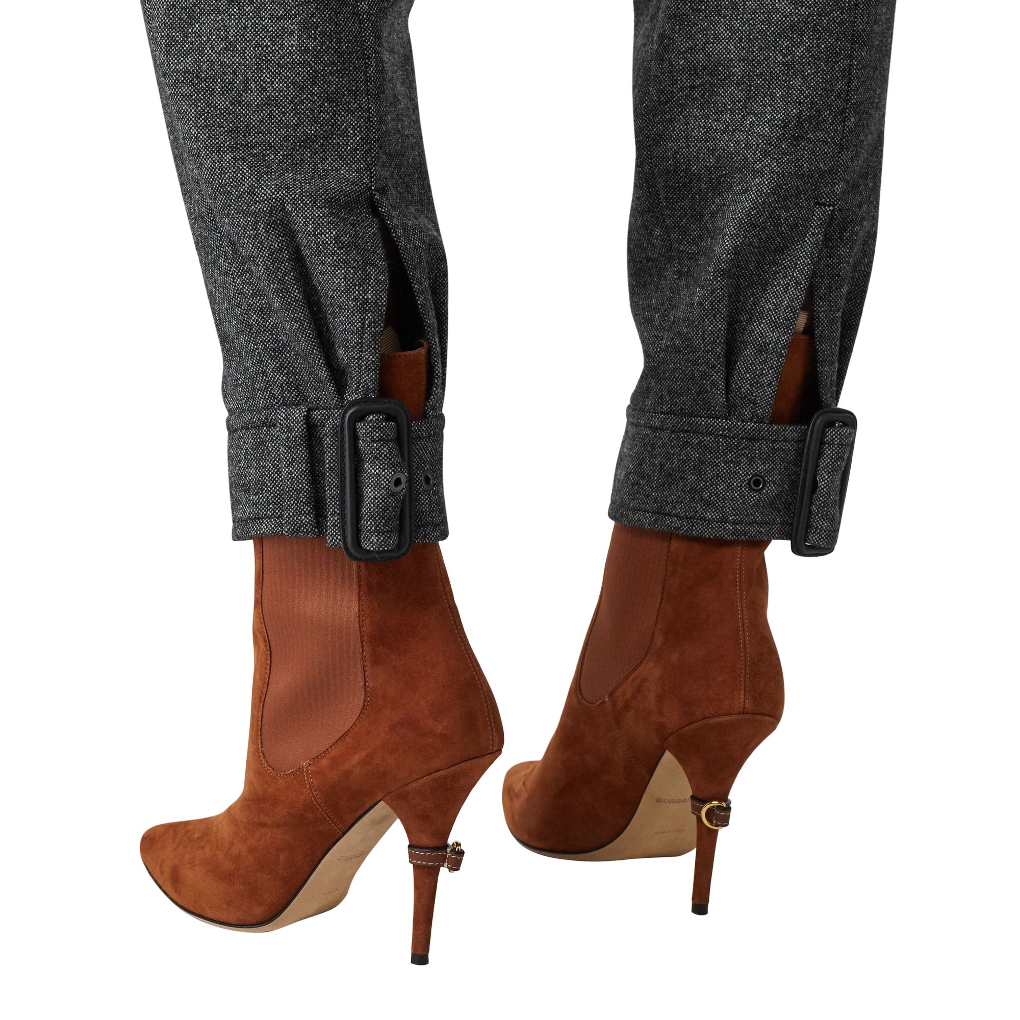 Pantalon tailleur en tweed de laine et cachemire avec ceinture - Camaïeu noir