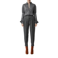 Pantalon tailleur en tweed de laine et cachemire avec ceinture - Camaïeu noir