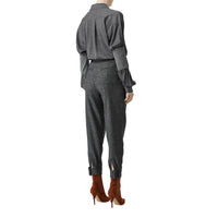 Pantalon tailleur en tweed de laine et cachemire avec ceinture - Camaïeu noir