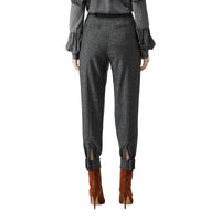 Pantalon tailleur en tweed de laine et cachemire avec ceinture - Camaïeu noir