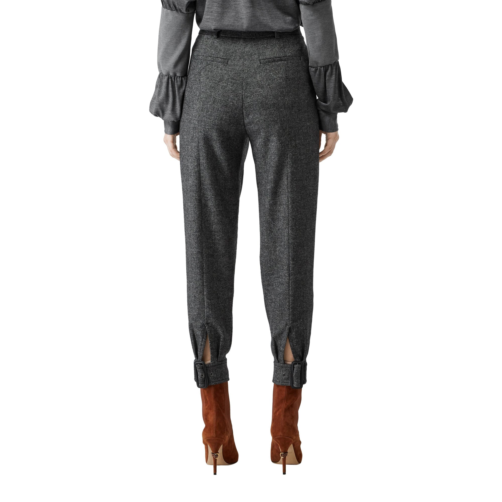 Pantalon tailleur en tweed de laine et cachemire avec ceinture - Camaïeu noir