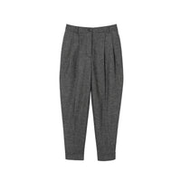 Pantalon tailleur en tweed de laine et cachemire avec ceinture - Camaïeu noir