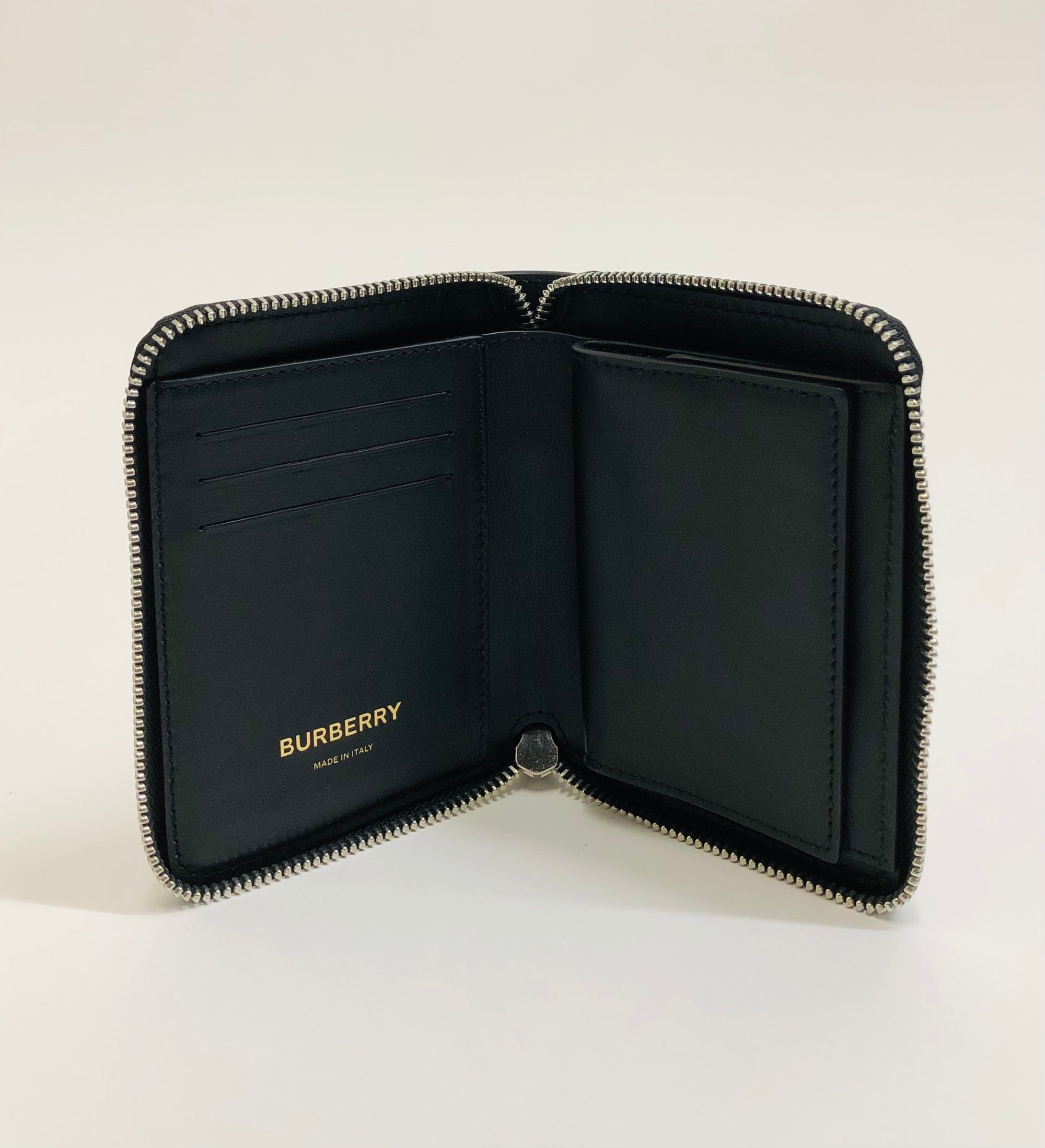 Portefeuille zippé en cuir avec imprimé passeport - Noir