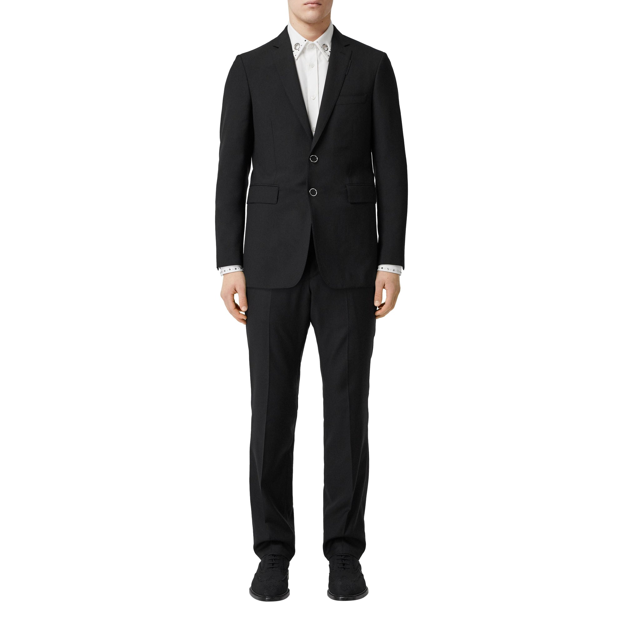 Veste de costume slim en laine avec boutons pression - Noir