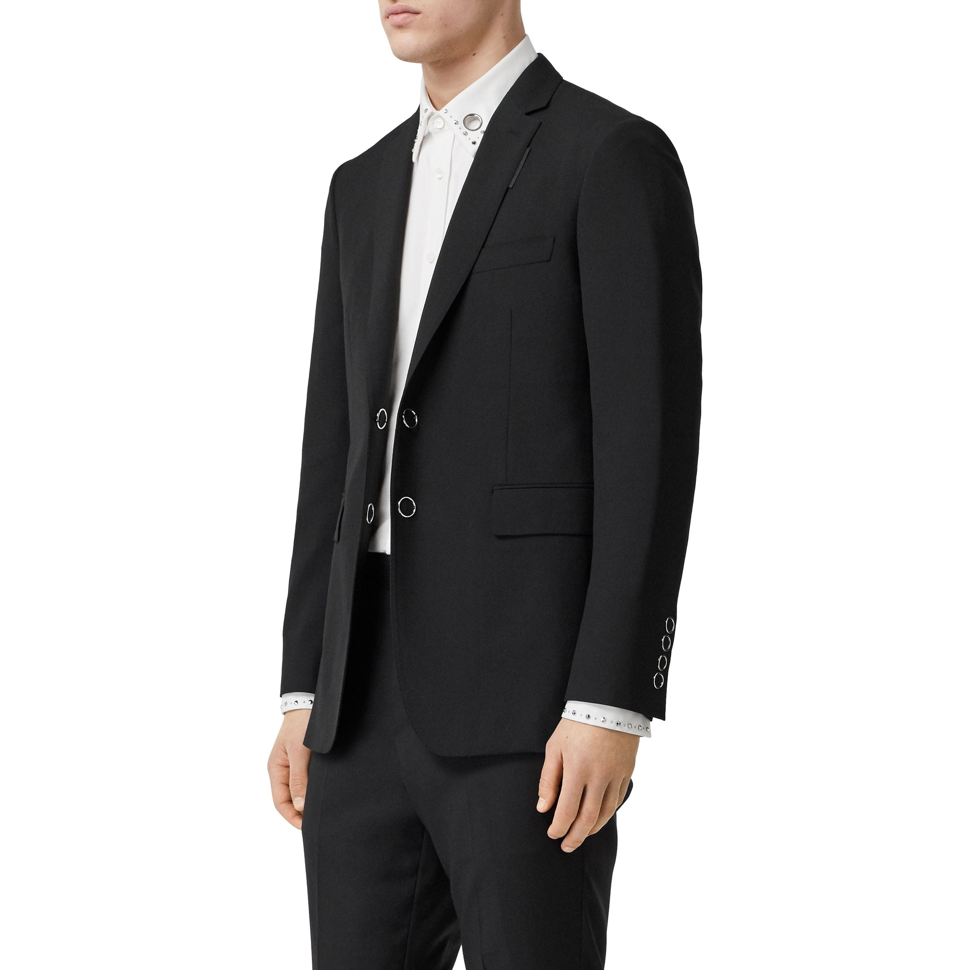 Veste de costume slim en laine avec boutons pression - Noir