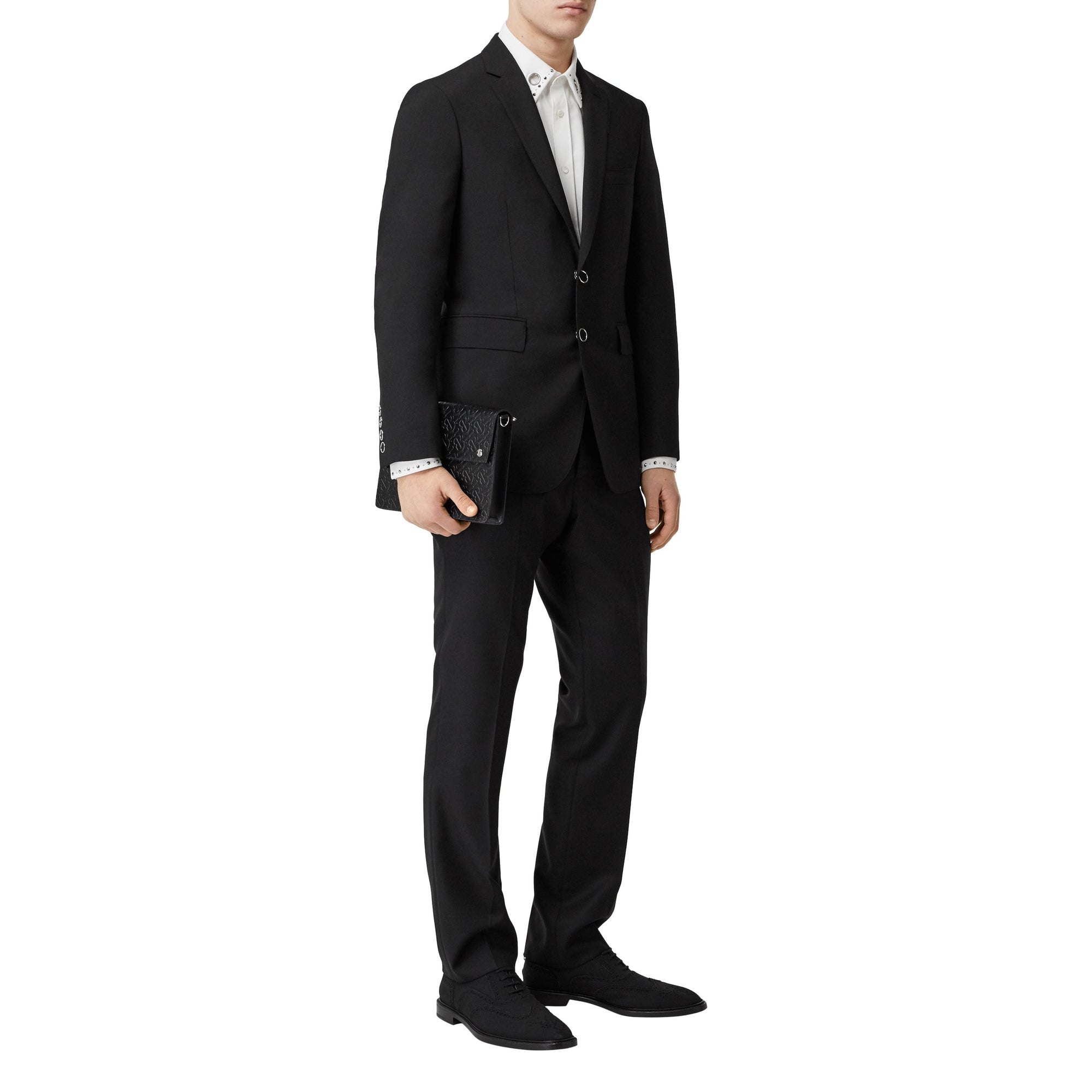 Veste de costume slim en laine avec boutons pression - Noir