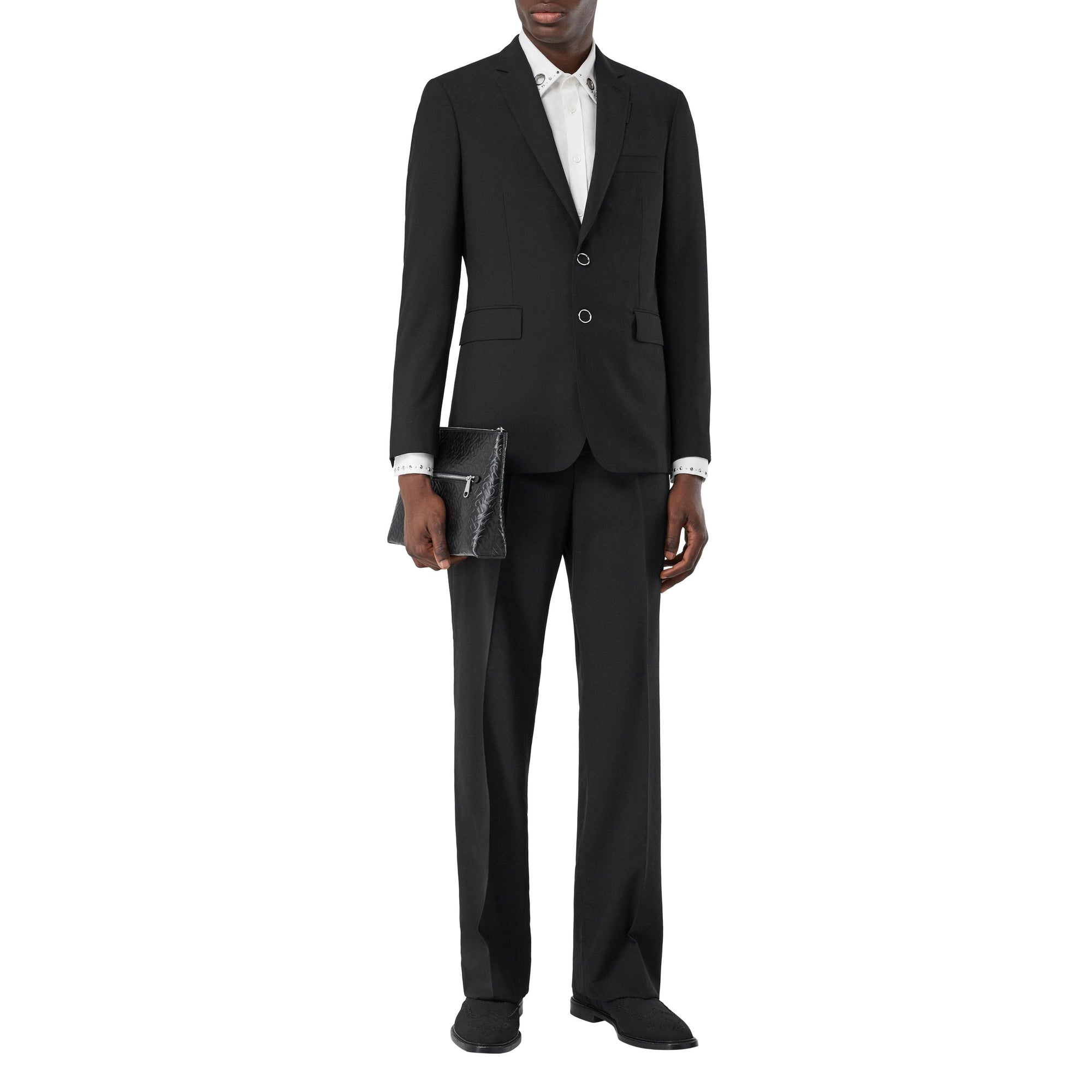 Pantalon de costume ample en jacquard de laine graphique - Noir
