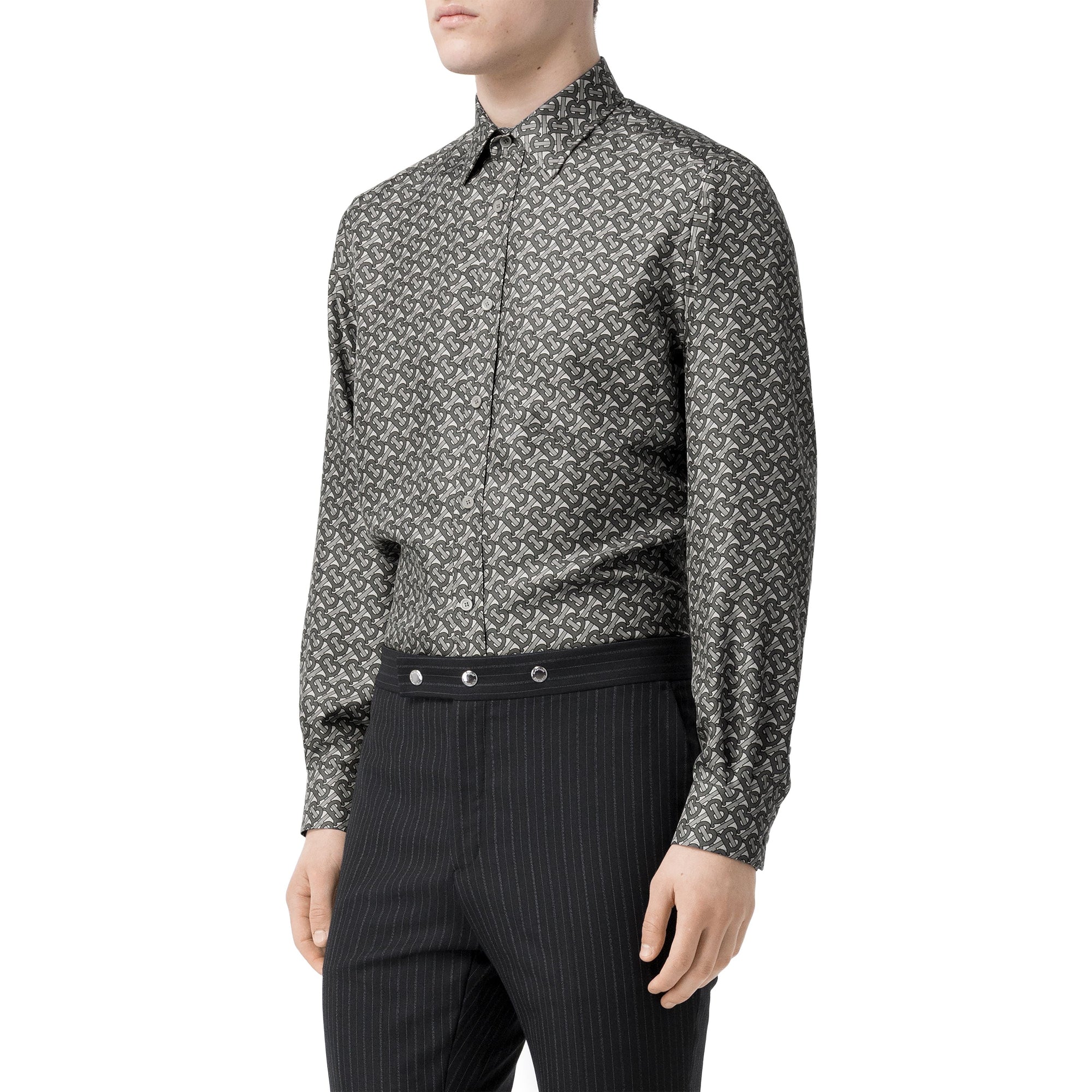 Chemise classique en sergé de soie monogram - Gris moyen