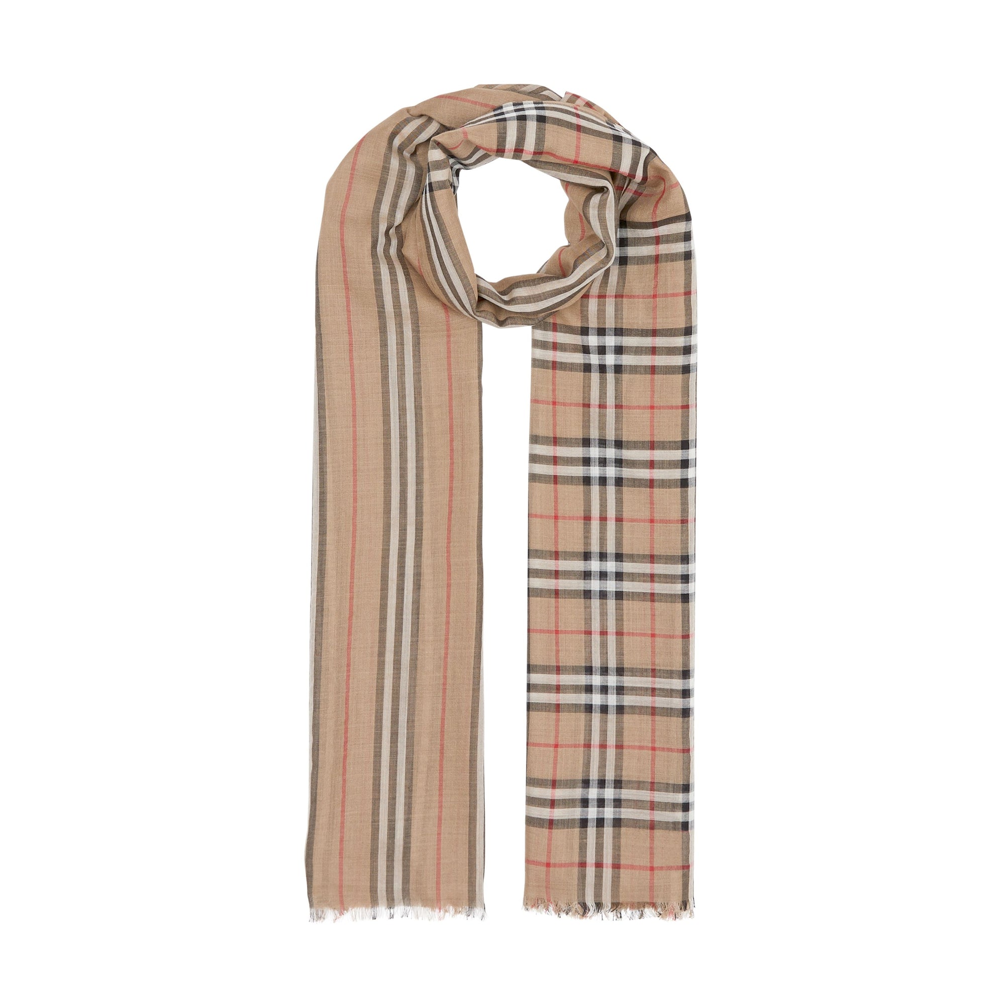 ARCHIVE BEIGE Écharpe en laine et soie avec rayures iconiques et Vintage check