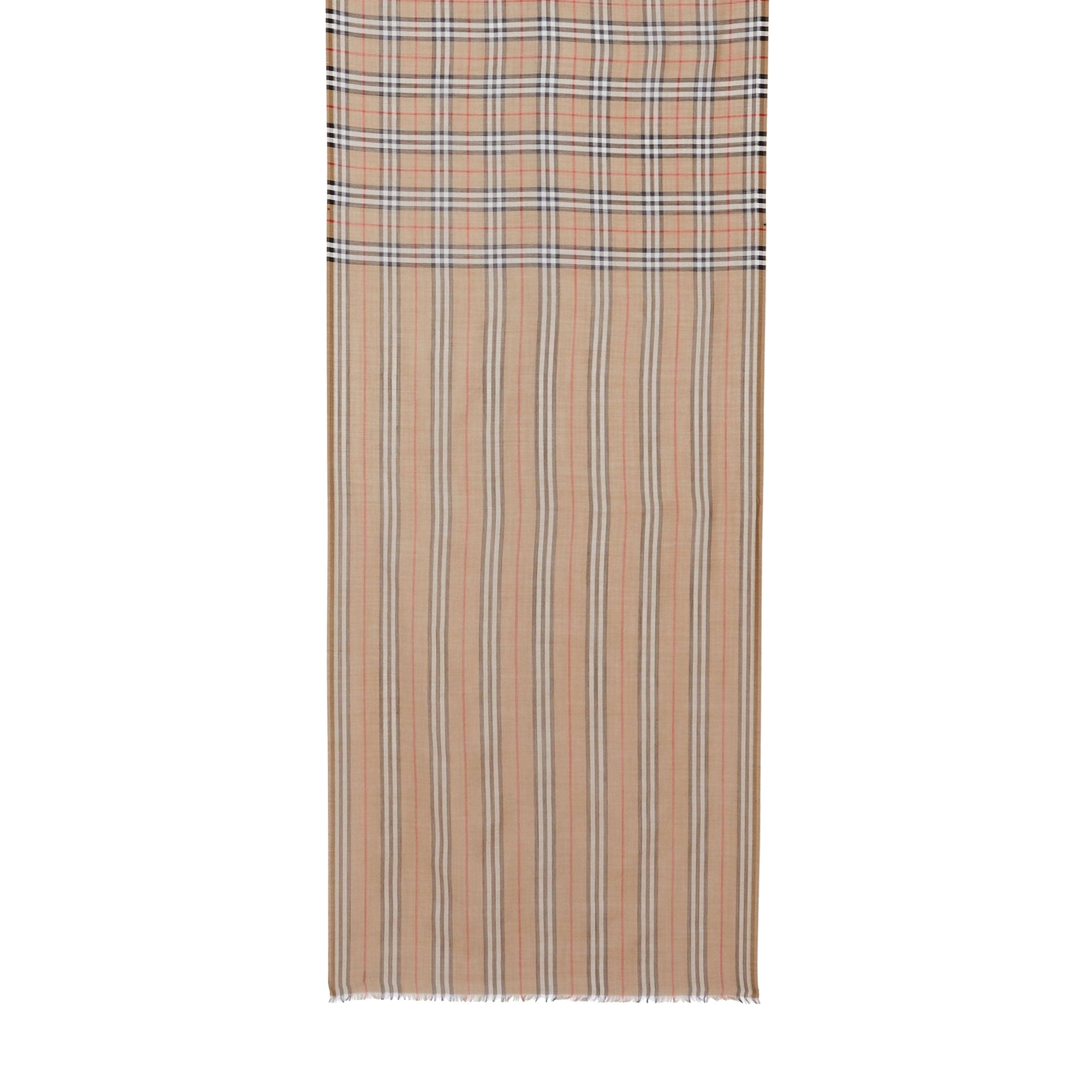 Maxi écharpe en laine et soie avec rayures iconiques et vintage check - Beige d'archive