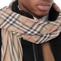Maxi écharpe en laine et soie avec rayures iconiques et vintage check - Beige d'archive