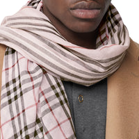 Maxi écharpe en laine et soie avec rayures iconiques et vintage check - Rose albâtre