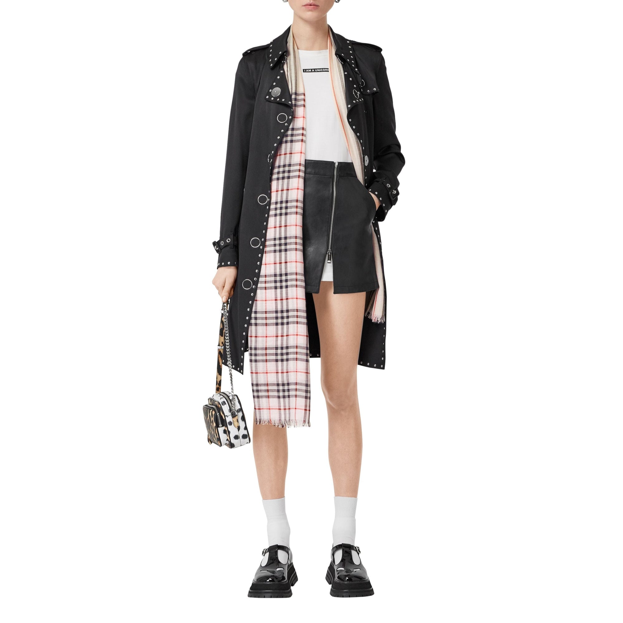 Maxi écharpe en laine et soie avec rayures iconiques et vintage check - Rose albâtre