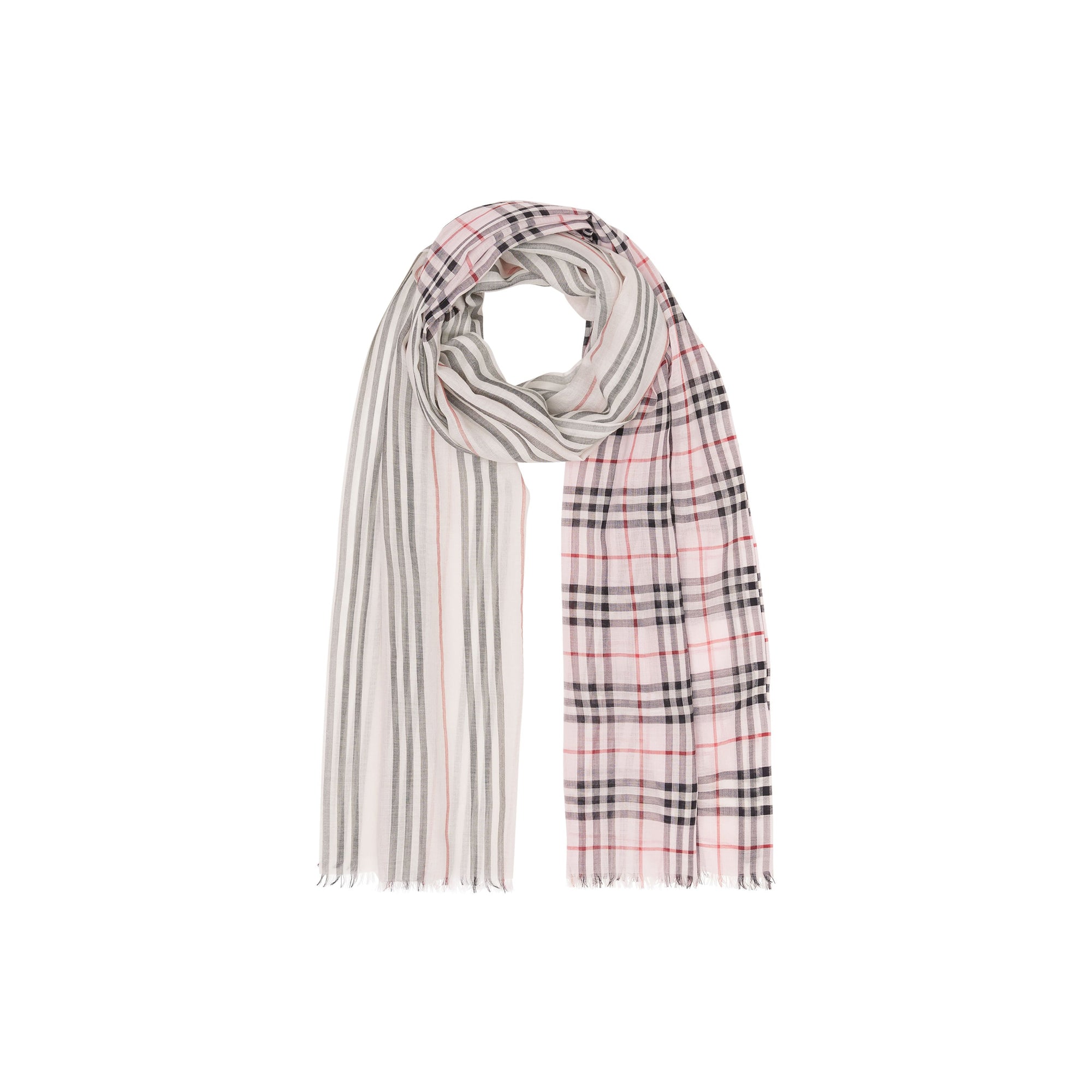 Maxi écharpe en laine et soie avec rayures iconiques et Vintage check - Rose Albâtre