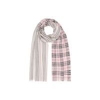 Maxi écharpe en laine et soie avec rayures iconiques et vintage check - Rose albâtre