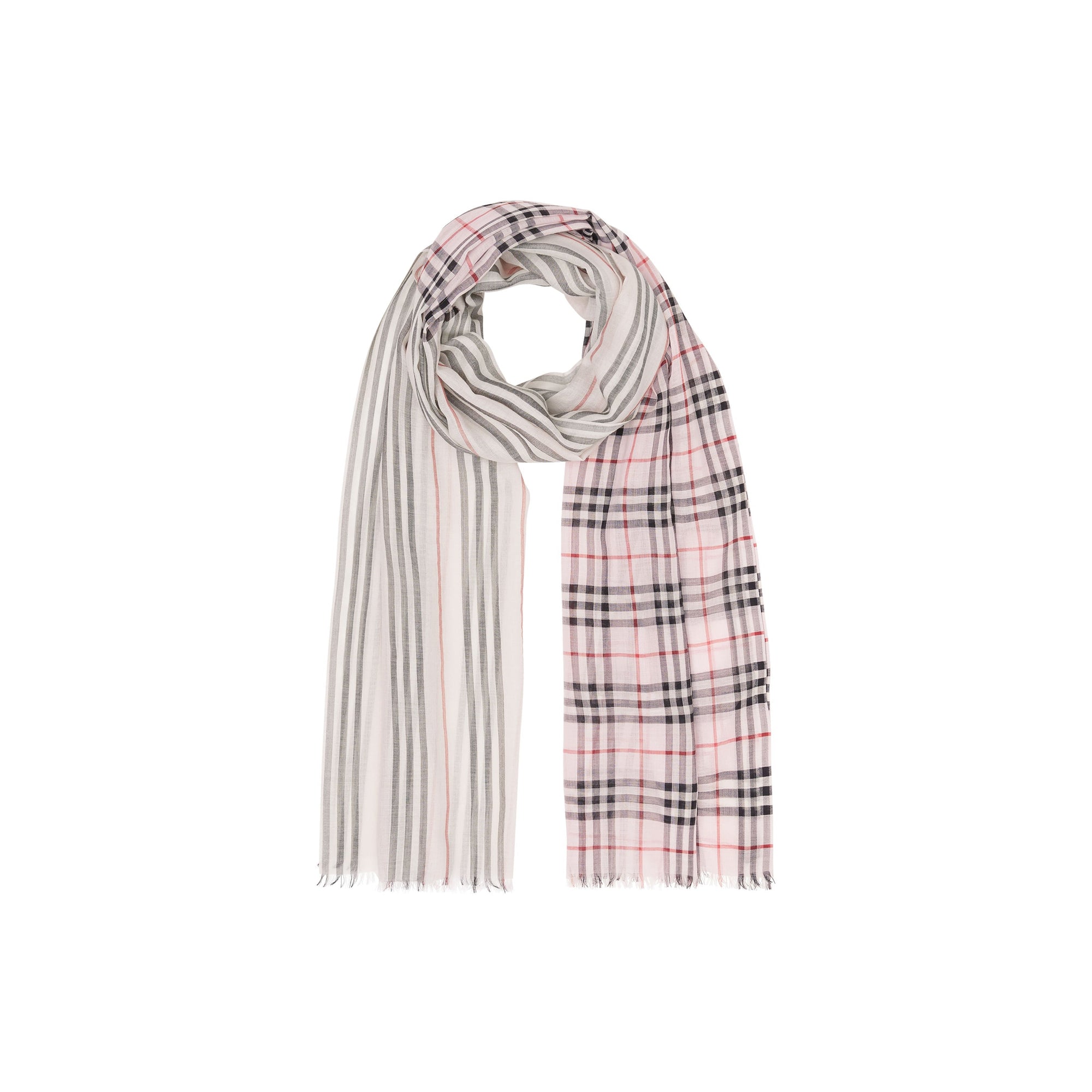 Maxi écharpe en laine et soie avec rayures iconiques et vintage check - Rose albâtre