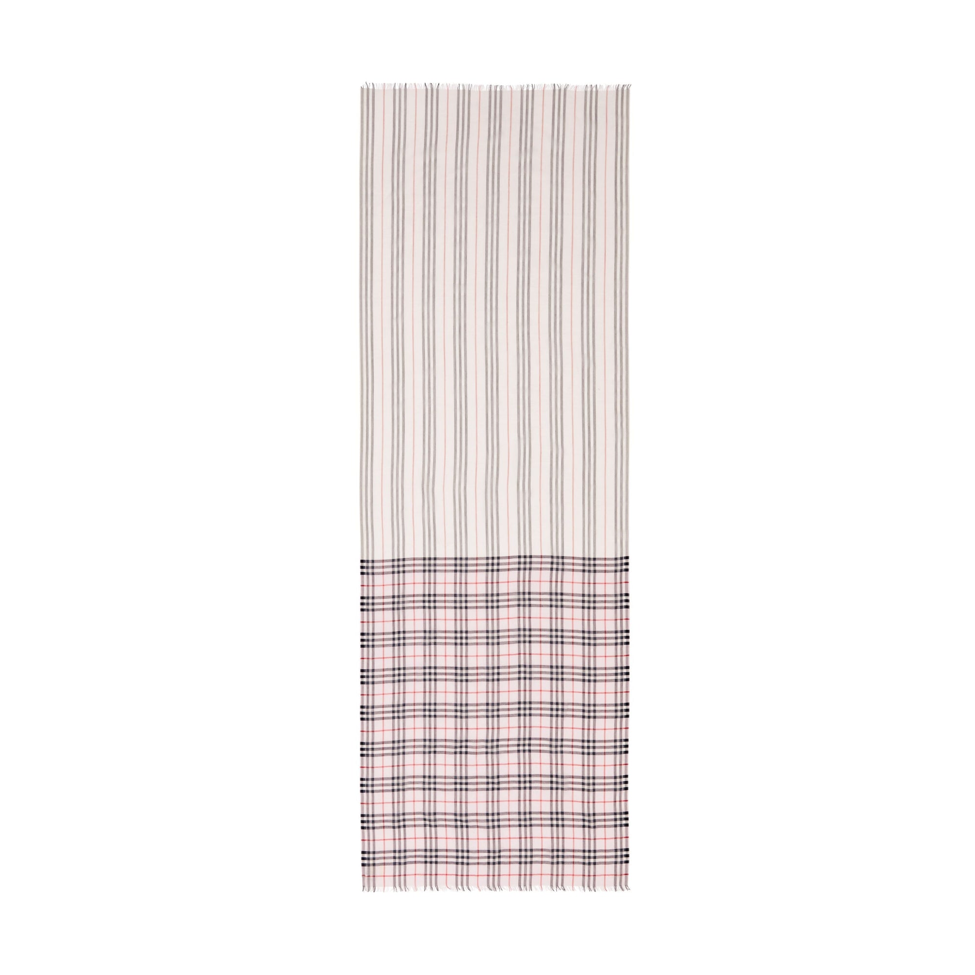 Maxi écharpe en laine et soie avec rayures iconiques et Vintage check - Rose Albâtre