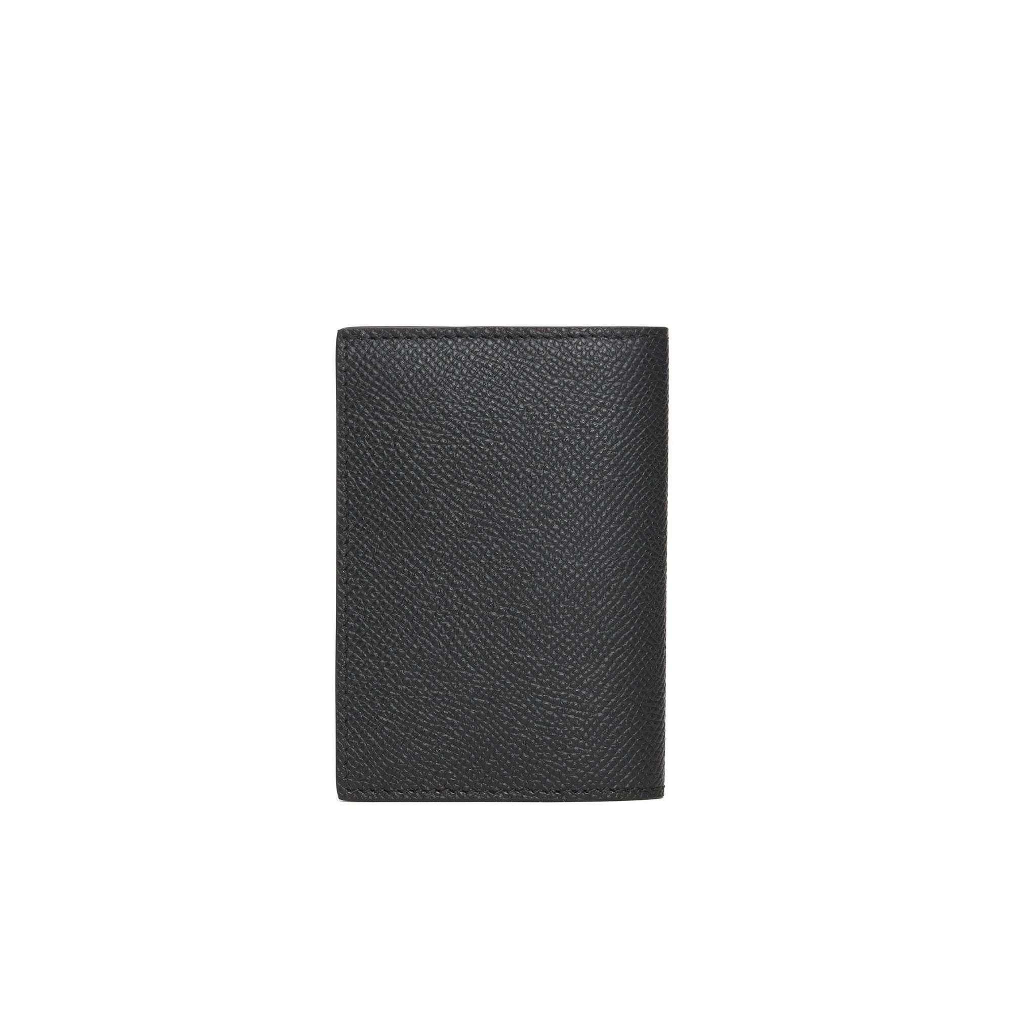 Porte-cartes à rabat en cuir grainé - Noir