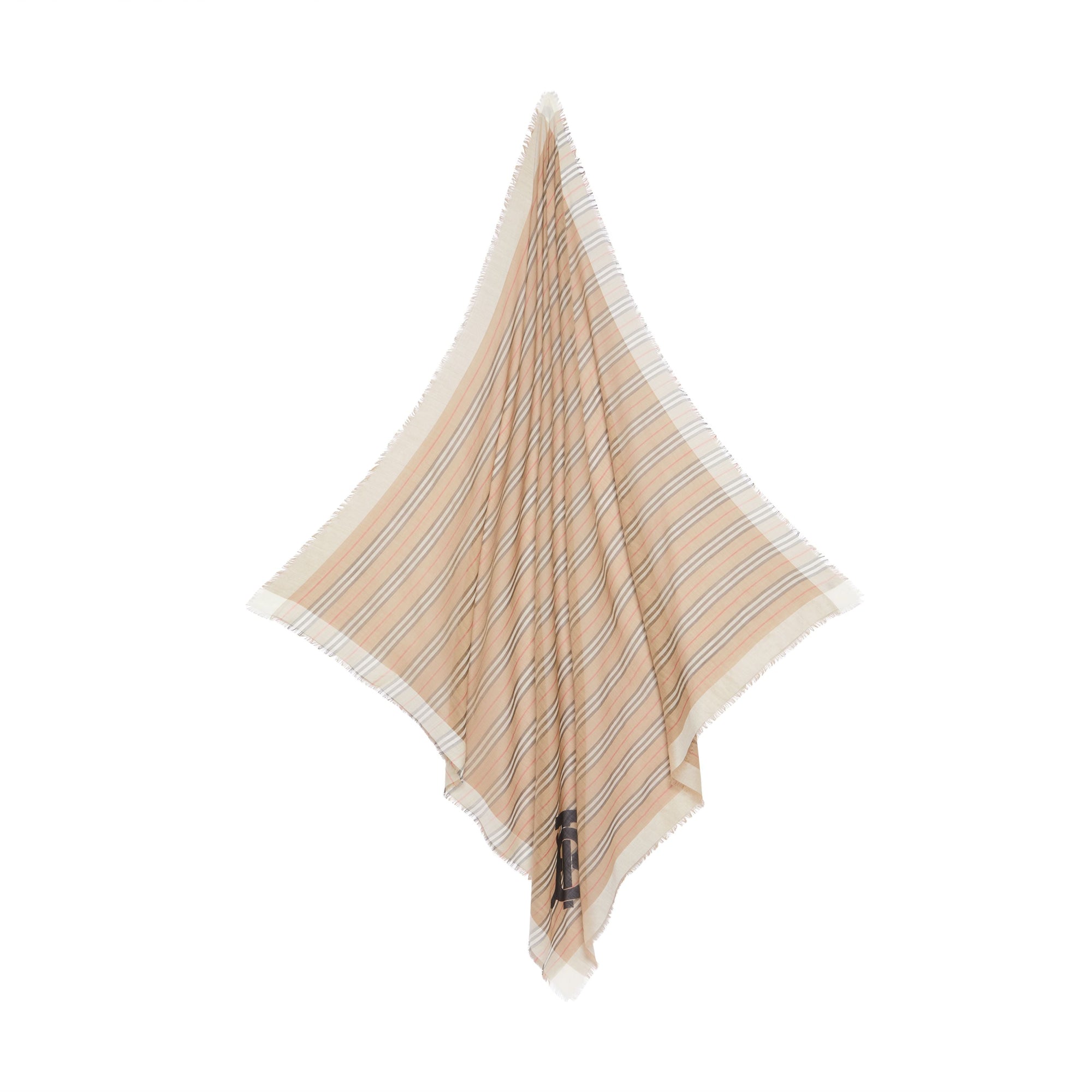 Grand carré de laine et soie à rayures iconiques et Monogram - Beige d'Archive